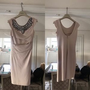 Fitted blush dress with beaded neckline
